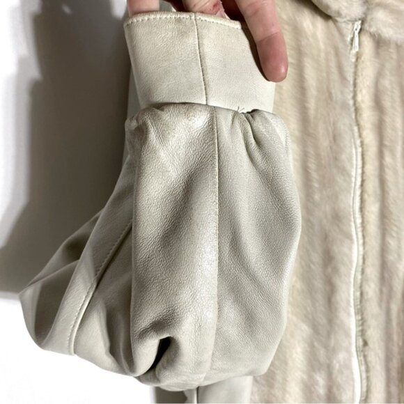Vintage Oversized Beige Leather Tan Fur zip Front Jacket Coat XXL - Picture 11 of 16